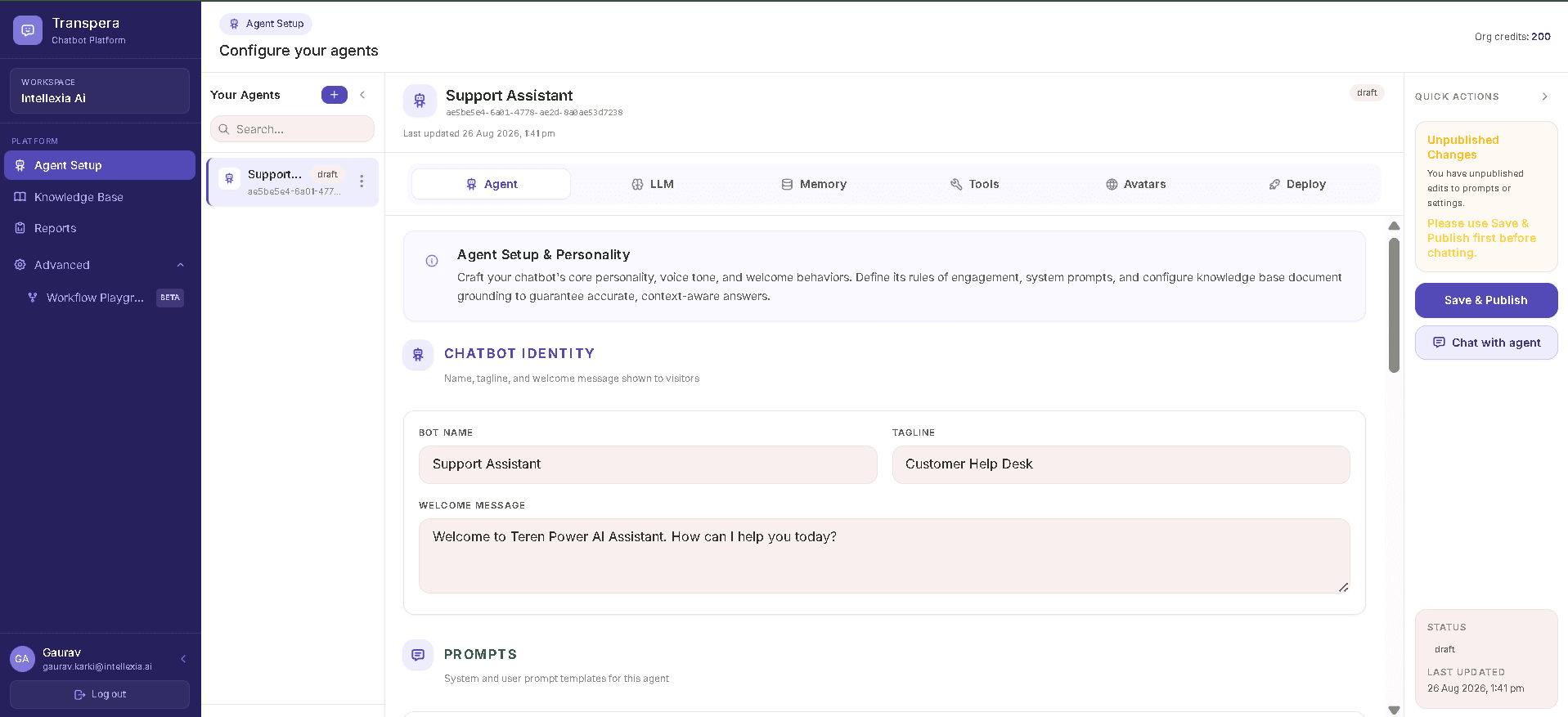 Dashboard agenta Transpera CaaS